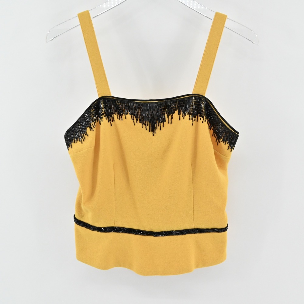 Vtg Nolan Miller Wool‎ Beaded Jacket Tank Set Size 8 Yellow Retro Glam Hong Kong - Picture 12 of 16